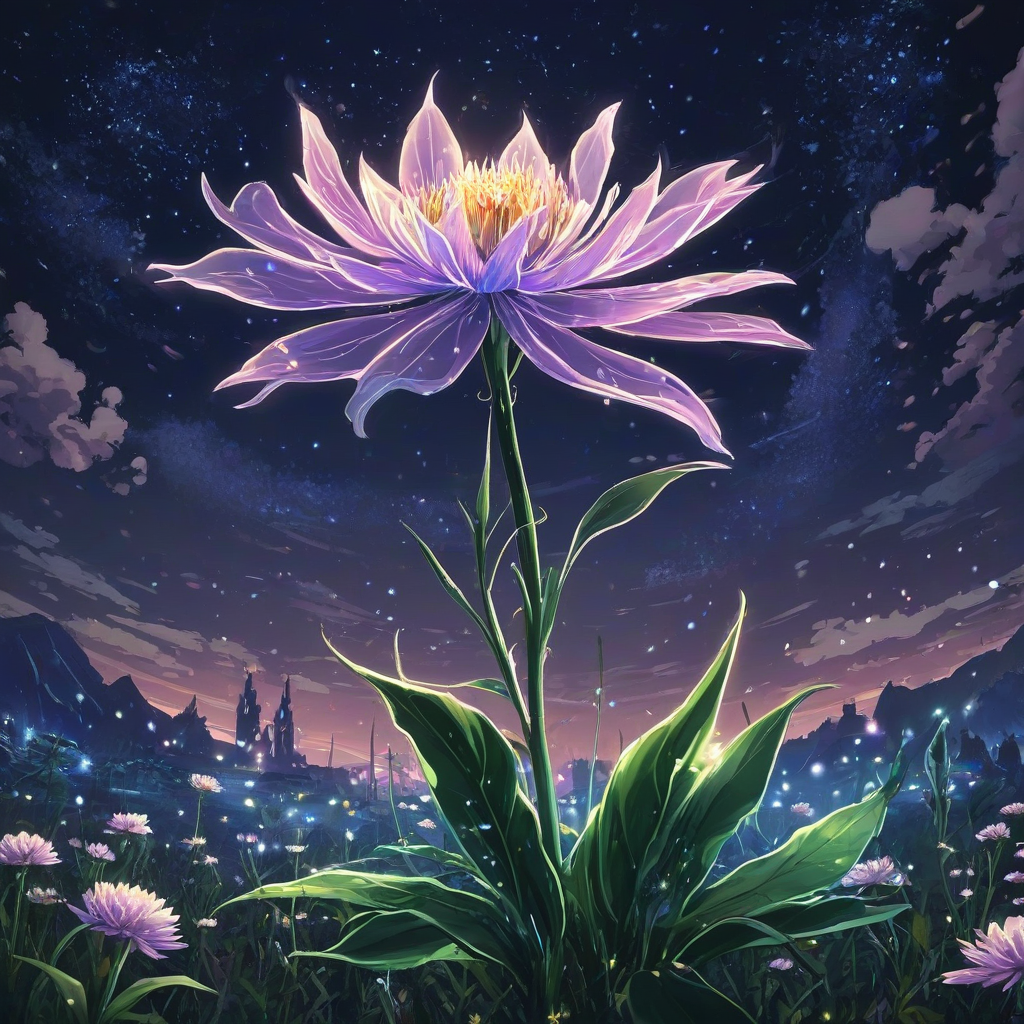 magical flower in a anime style at night