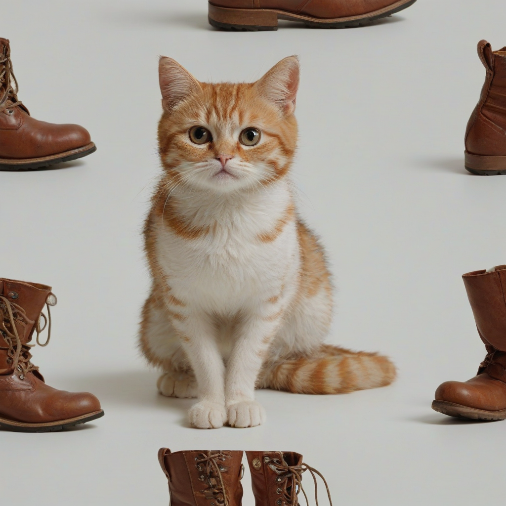 Puss in boots, on a plain white background, even lighting 