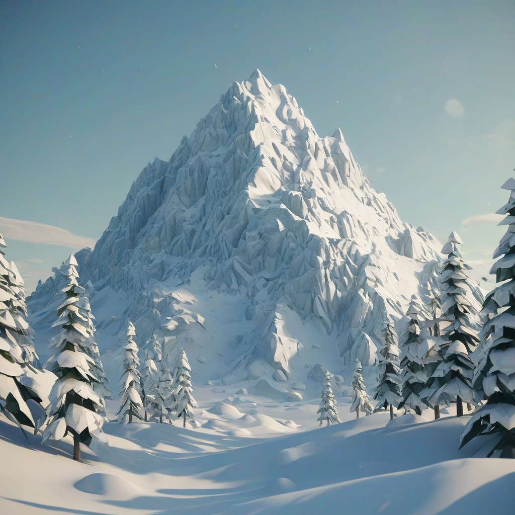Low poly of a snowy mountain in a forest