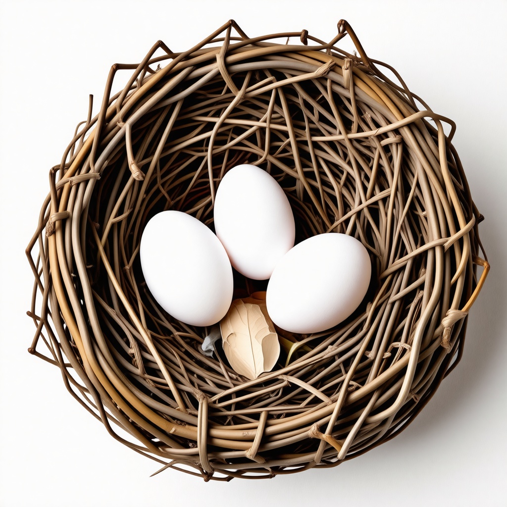 robin's nest with three eggs in it