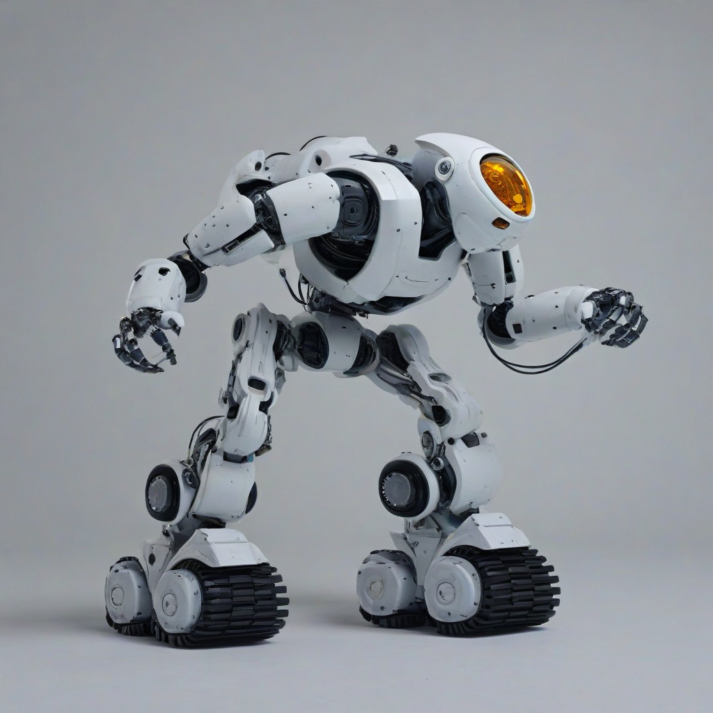 robot with treads, on a plain white background, even lighting