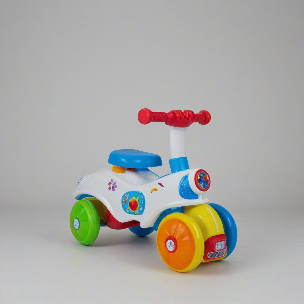 colorful ride-on toy, bright lighting, on a plain white background, even lighting