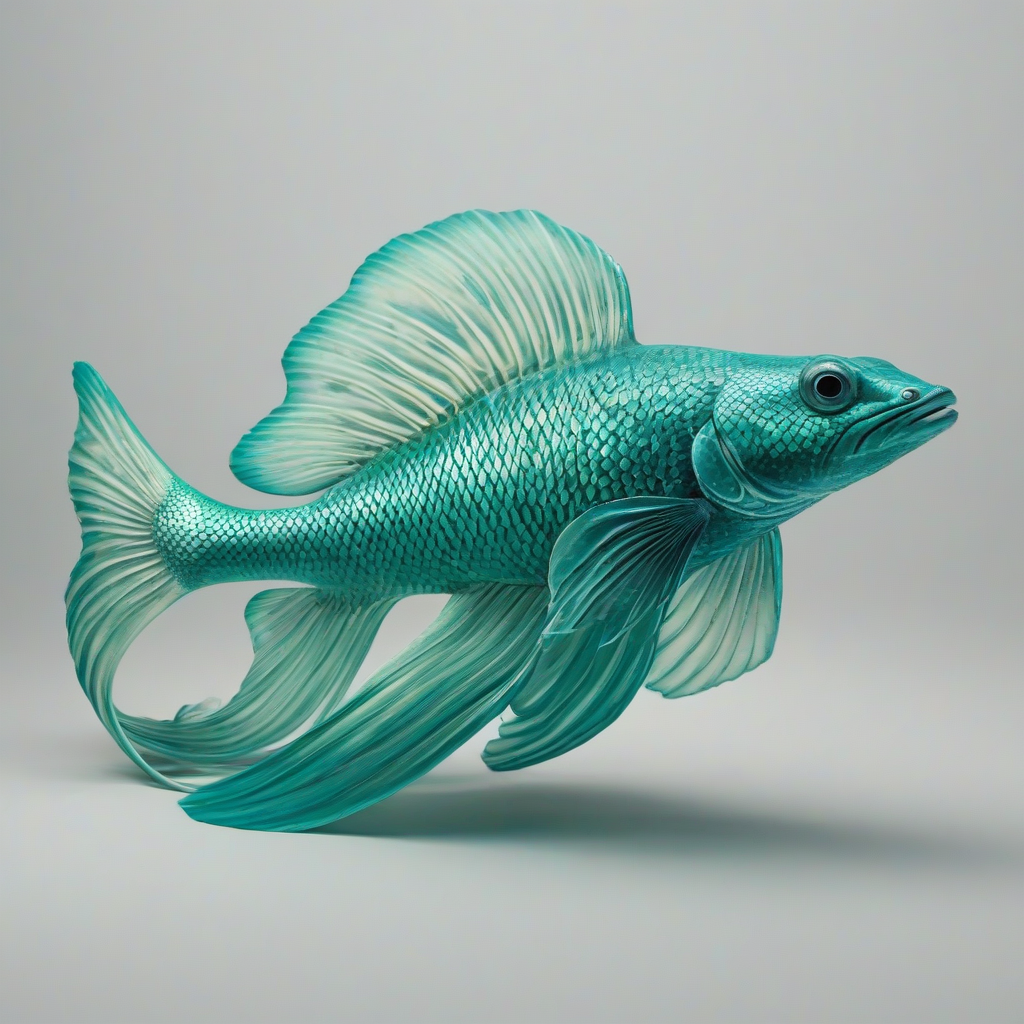 A full-body view of a vibrant teal, fantasy underwater creature, with intricate scales and flowing fins, set against a plain white background, in a wide shot, with soft, natural lighting and dynamic shadows, in the style of a digital illustration, with a sense of wonder and magic, and a subtle gradient effect to enhance the underwater atmosphere, on a plain white background, even lighting