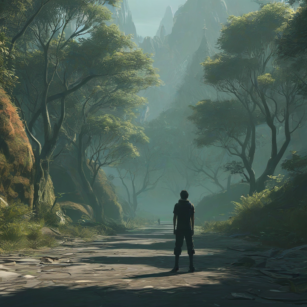 a cool digital art style environmental scene with a person