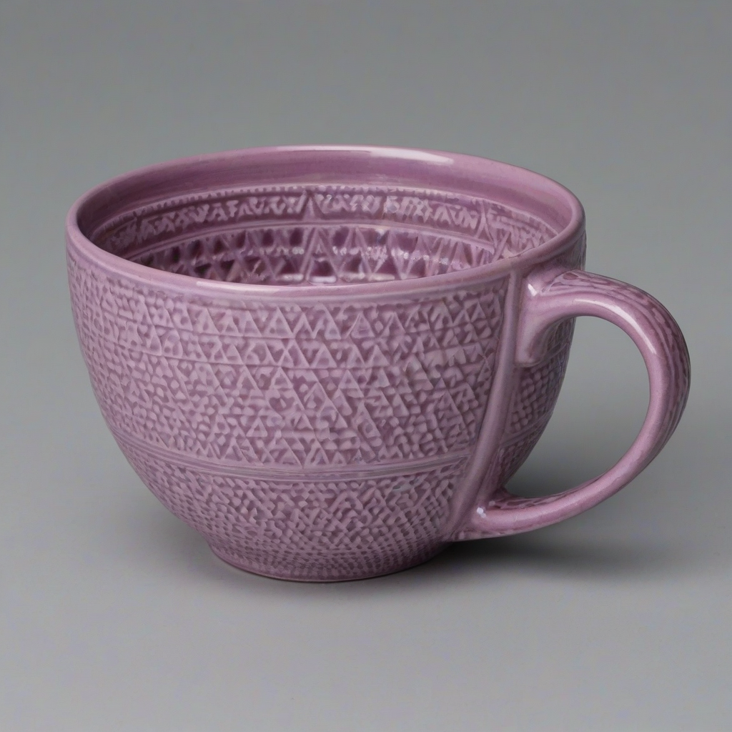 french mauve colored, round cup, made of stacked triangles, bright, even lighting, on a plain white background, even lighting