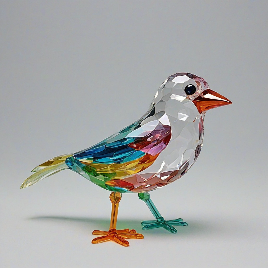 cartoon style colorful, crystal bird, on a plain white background, even lighting