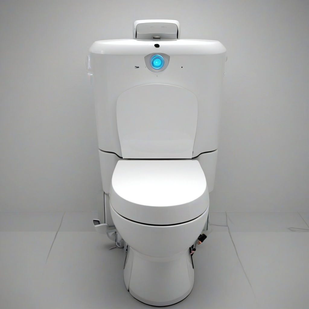 a robotic toilet, on a plain white background, even lighting