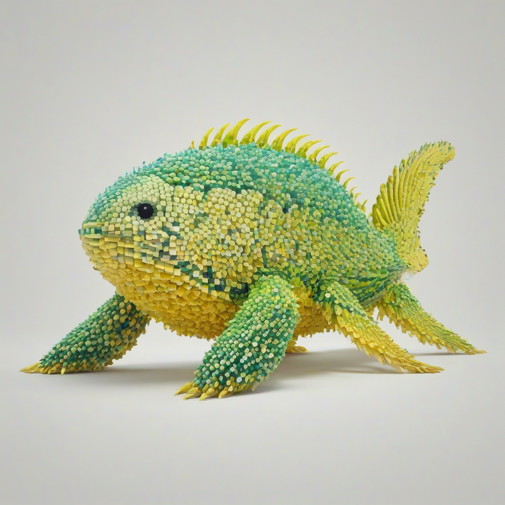 A full-body view of a vibrant, citron sea creature, with intricate pixel art details, set against a plain white background, in a wide shot, with the creature's entire body visible, including its feet or appendages, in a digital art style, with a soft, pastel color palette and subtle shading, on a plain white background, even lighting