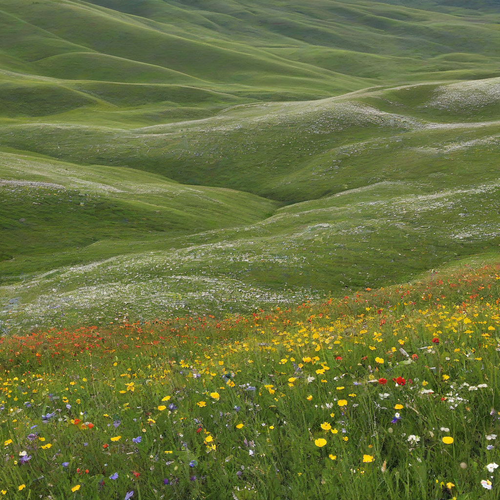 rolling hills of wildflowers