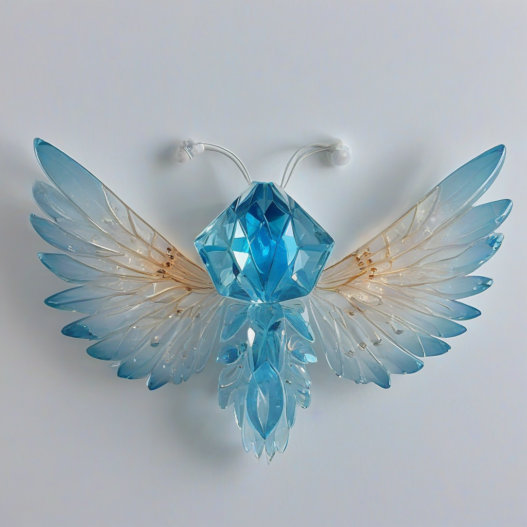 cartoon style shimmering, ethereal, ice blue colored toy crystal wings, with delicate details, and a soft, ethereal glow, on a plain white background, with no other objects, animals, or humans in sight, in a cartoon illustration style, with vibrant coloring and subtle, wearable like a backpack, on a plain white background, even lighting