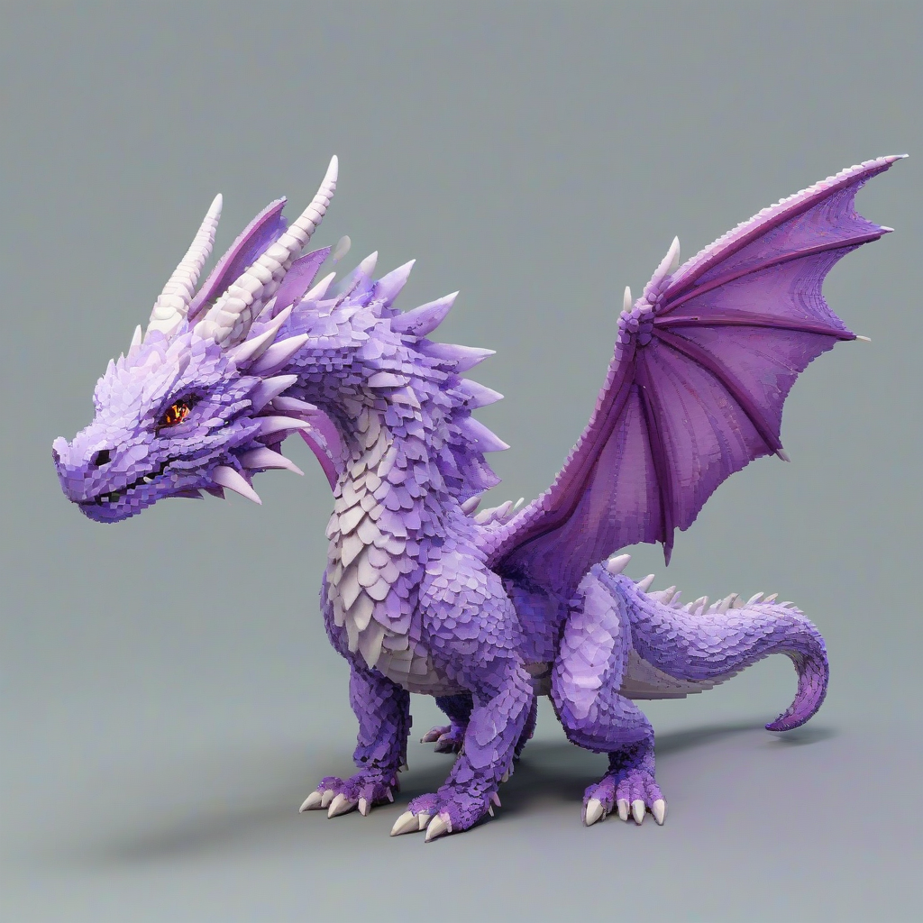 A full-body view of a large, friendly dragon with a lavender scales and wings, in a pixel art style, with a plain white background, wide shot, feet visible, and a bright, colorful atmosphere, on a plain white background, even lighting