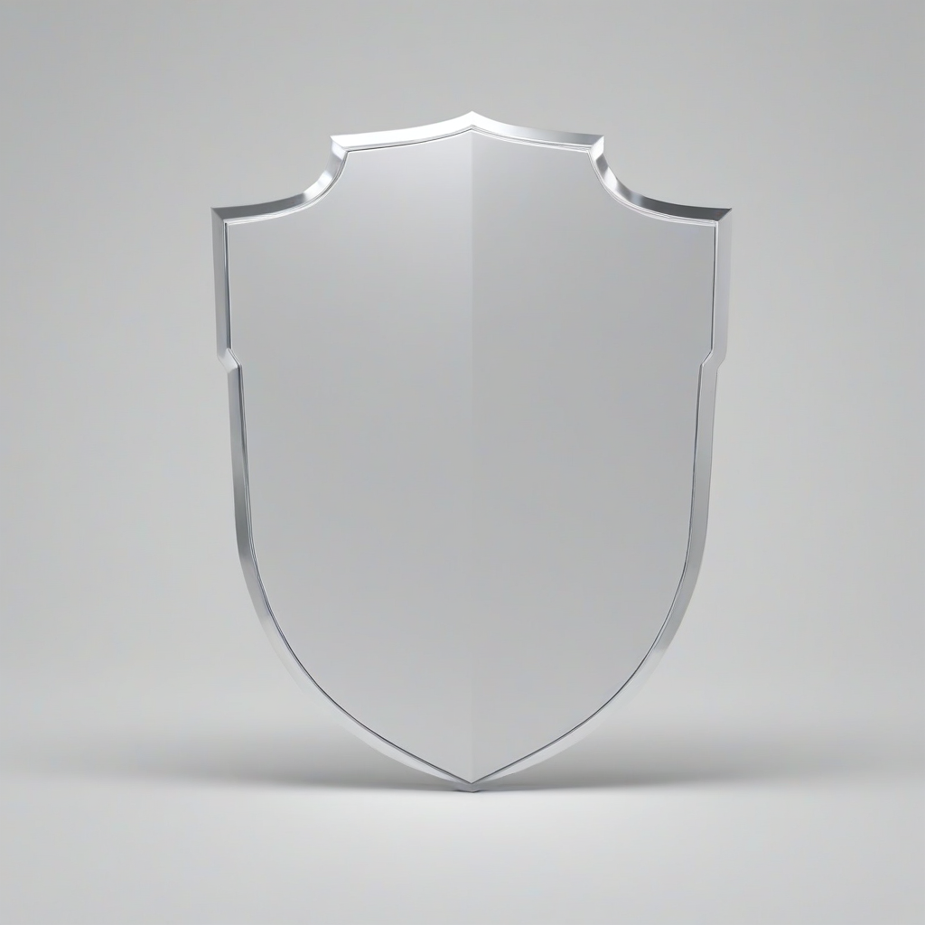 A white, modernist shield with clean lines and geometric shapes, full-body view, on a plain white background, with a wide shot and feet visible, in the style of digital art, with dynamic shadows and a hard rim light, on a plain white background, even lighting 