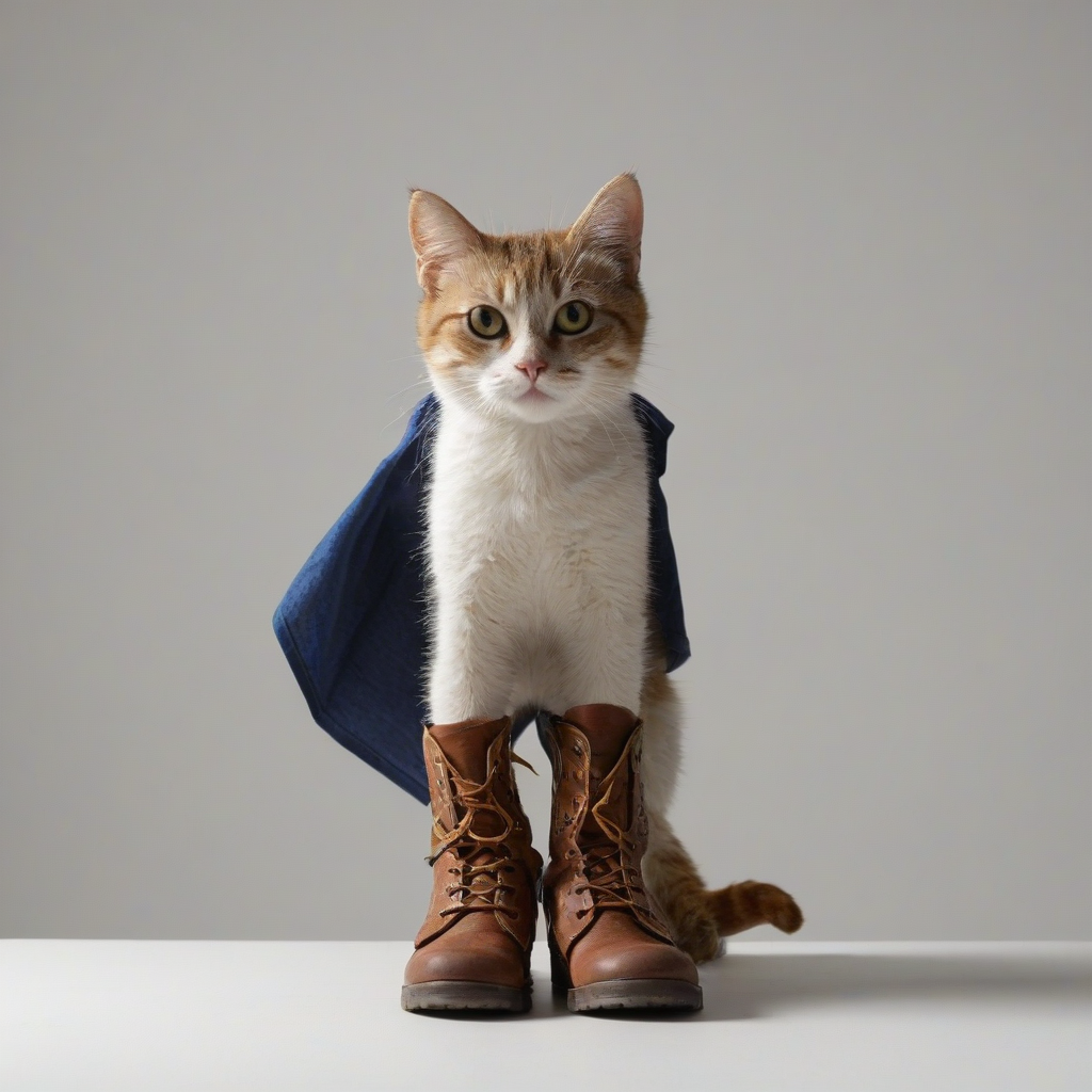 Puss in boots, on a plain white background, even lighting 