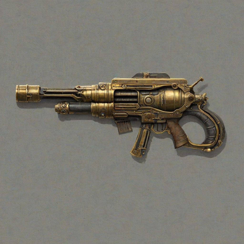 A intricately designed dieselpunk-inspired weapon, with brass and copper accents, set against a plain white background, rendered in a charcoal sketch style, with fine lines and shading, full-body view, wide shot, with visible textures and details, in a vintage, industrial atmosphere, with a sense of nostalgia and innovation, on a plain white background, even lighting