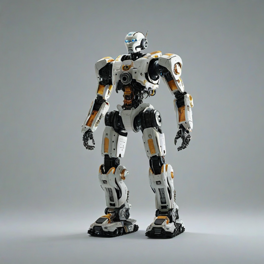 robot with treads, on a plain white background, even lighting