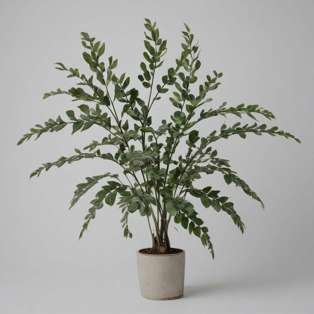 full-body view of a khaki green plant with gothic style leaves on a plain white background
