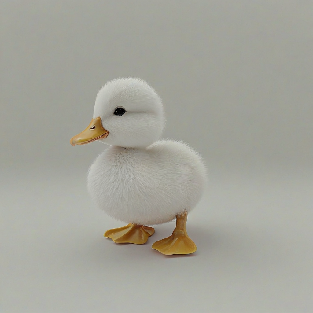 3d hand-drawn, single baby duck, on a plain white background, even lighting, pastel colors, cute, fluffy, on a plain white background, even lighting
