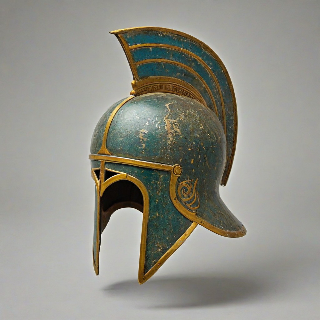 Mycenean Greek helmet, on a plain white background, even lighting