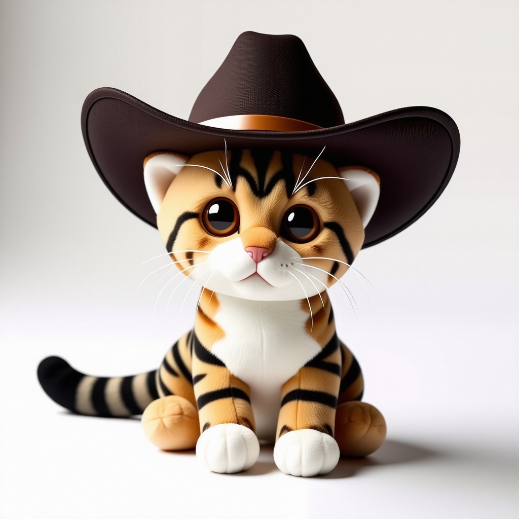 a stuffed animal cat wearing a cowboy hat