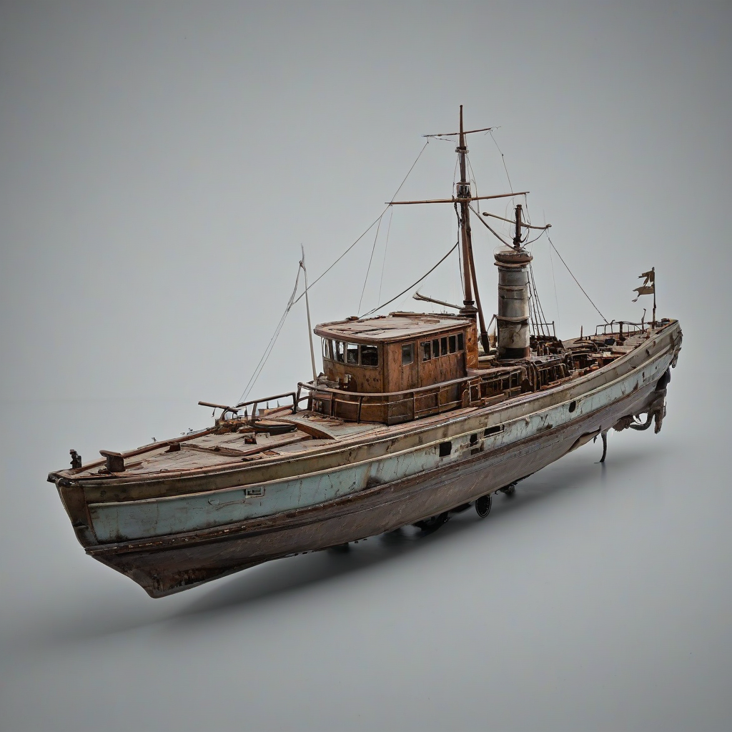 dieselpunk boat, on a plain white background, even lighting