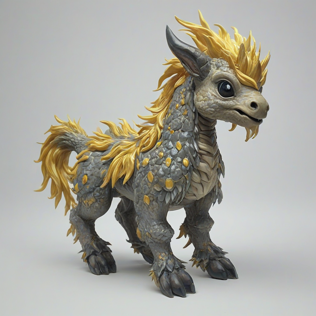 Chibi style kirin creature, on a plain white background, even lighting