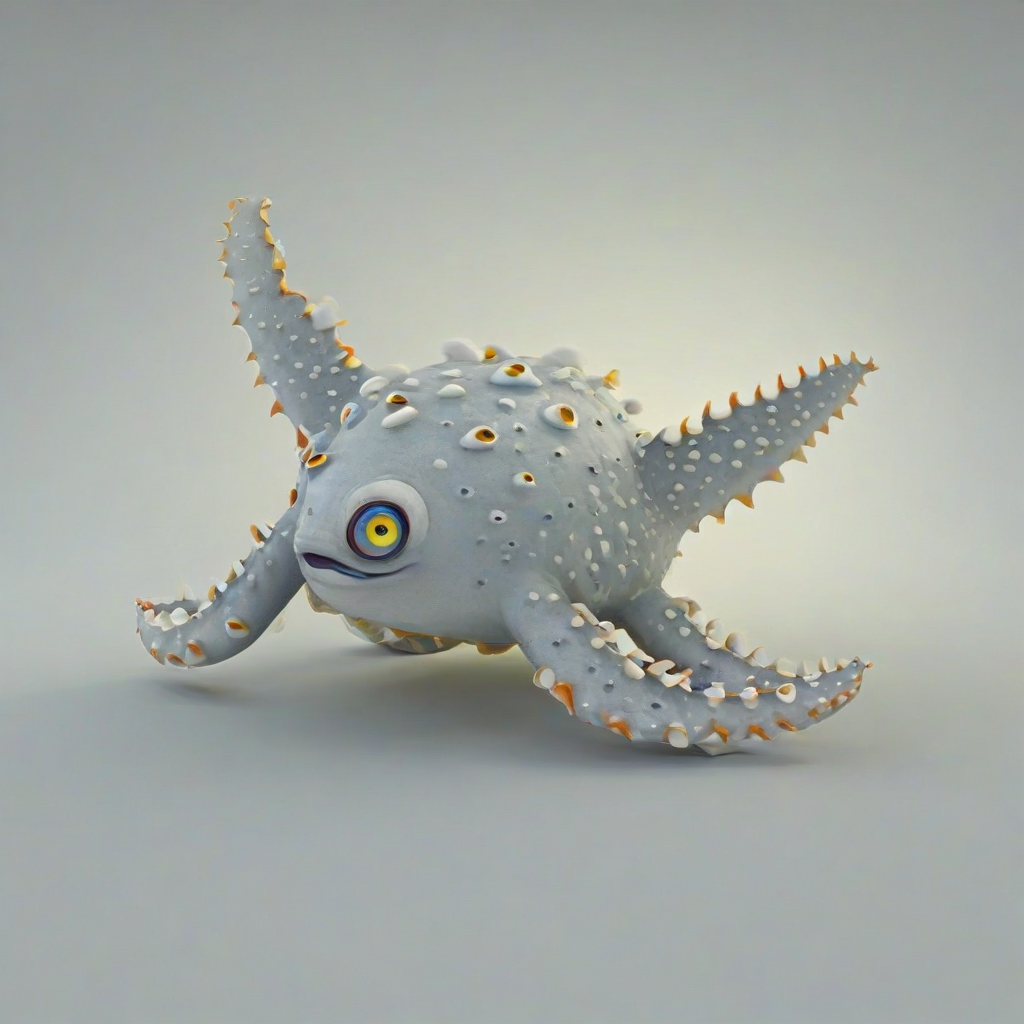 3d cartoon sea creature, on a plain white background, even lighting