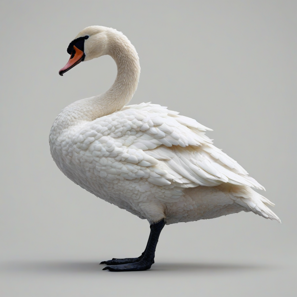 A white swan in pixel art style, full-body view, on a plain white background, with a wide shot, and detailed pixelation, in a digital art style, on a plain white background, even lighting 