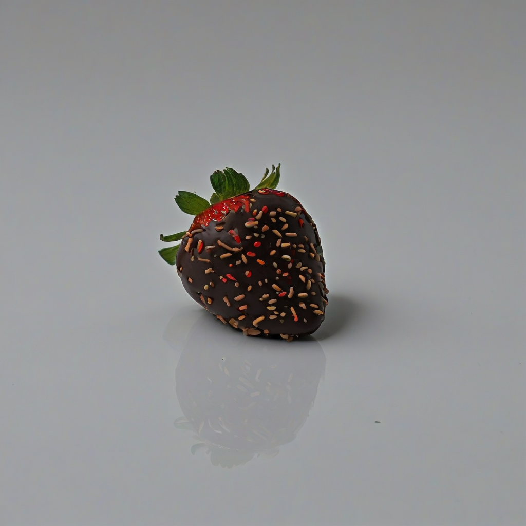 chocolate covered strawberry, on a plain white background, even lighting