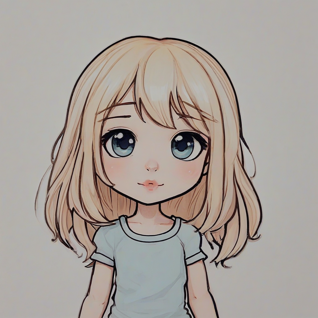 chibi cartoon style girl, with soft colors, soft features, on a plain white background, even lighting