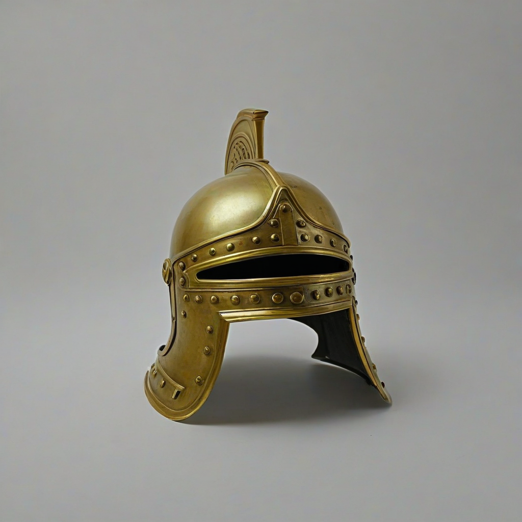 brass Corinthian helmet, on a plain white background, even lighting