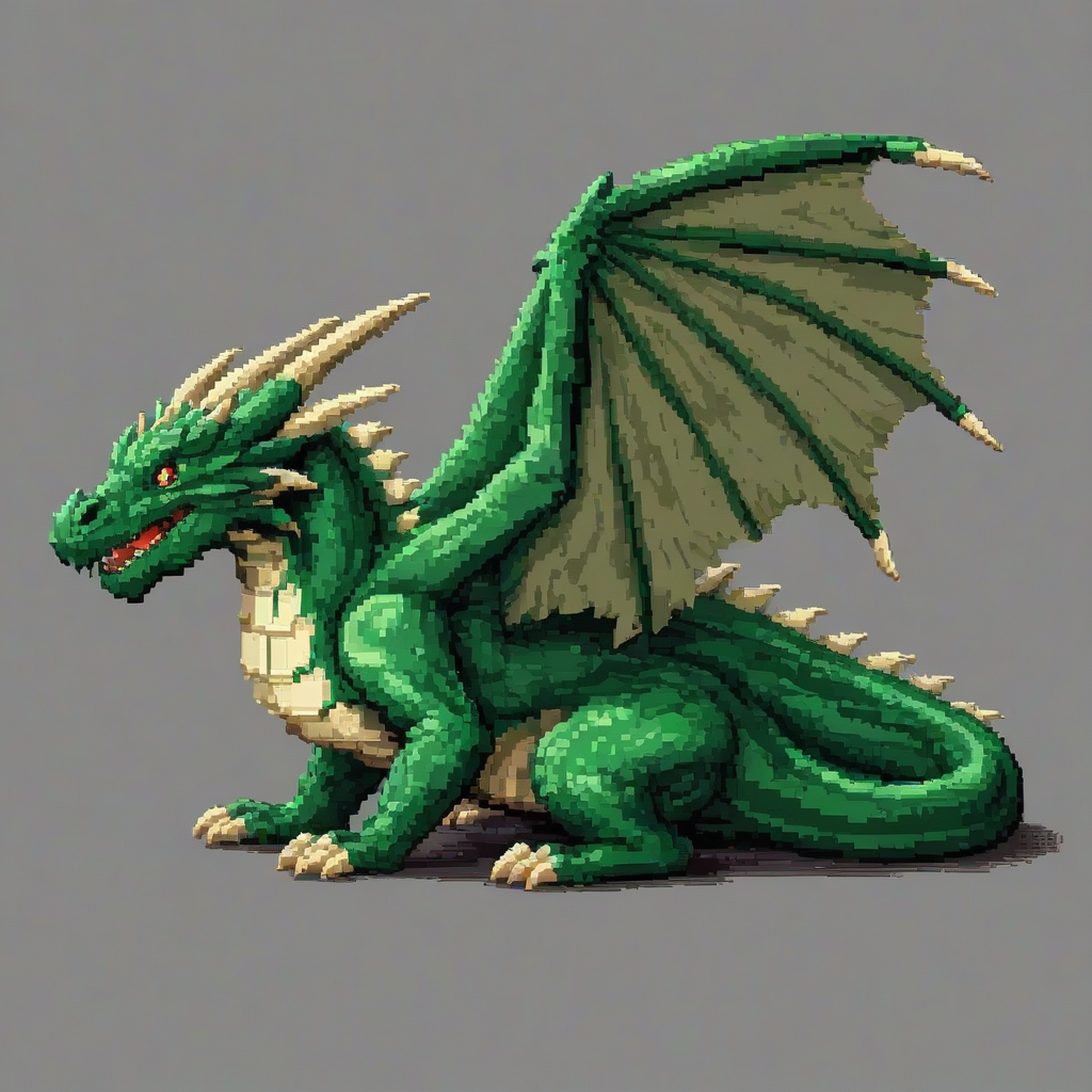 Pixel art of a green dragon