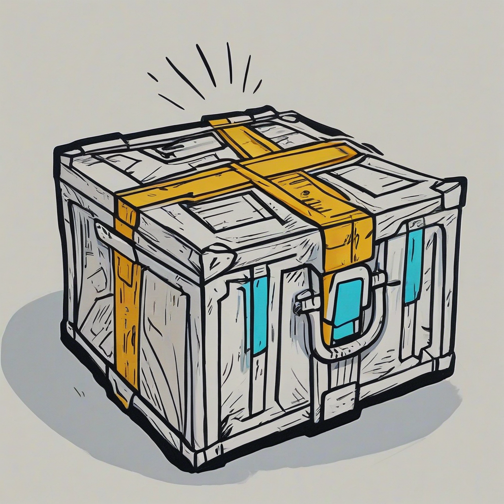 A cartoon-style, loot box, in a hand drawn cartoon style with bold lines, bright and even lighting, on a plain white background, even lighting