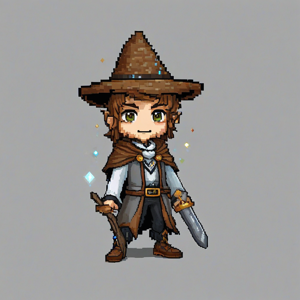 chibi style- pixel art style wizard, on a plain white background, even lighting