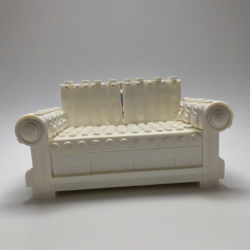 Lego couch, on a plain white background, even lighting 
