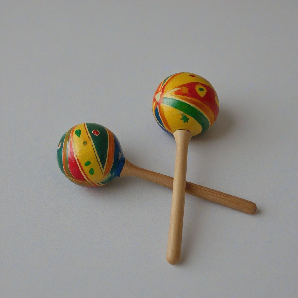wood maraca, detail painting on the maraca, on a plain white background, even lighting