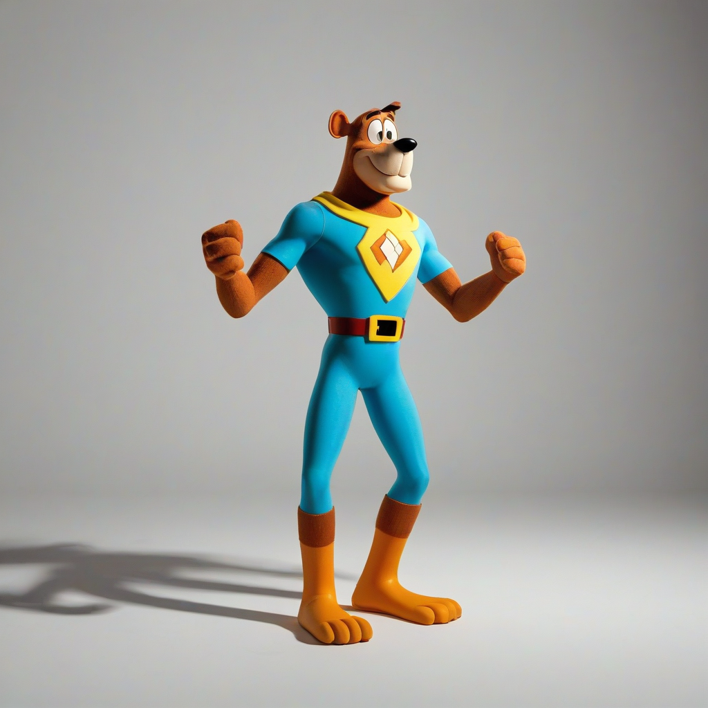 A full-body view of a character, a Hanna-Barbera cartoon character, standing on a plain white background, with a wide-angle shot, dynamic shadows, and a bright backlight, in the style of a cartoonl illustration, with bold lines and vibrant colors, on a plain white background, even lighting