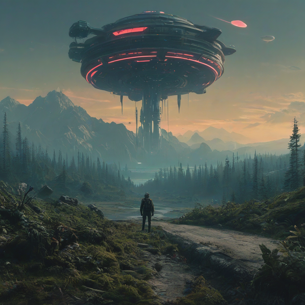 A cool scene depicting both raw nature and 1980s sci-fi