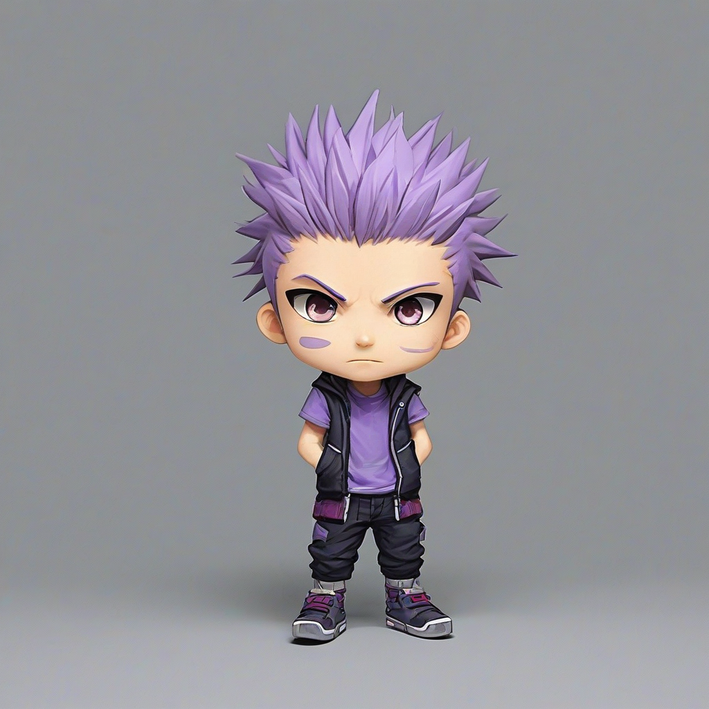 chibi anime style, male with light purple, spikey hair, on a plain white background, even lighting