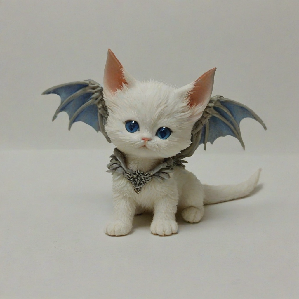 chibi style kitten with dragon wings, on a plain white background, even lighting