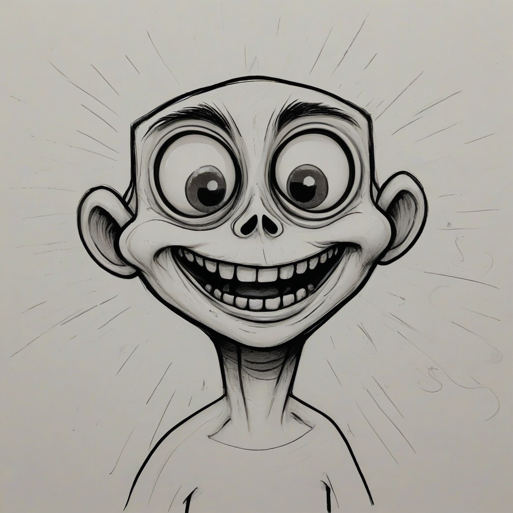hand-drawn cartoon of a ghoul with a smile, big eyes, happy expression, bright, even lighting, on a plain white background