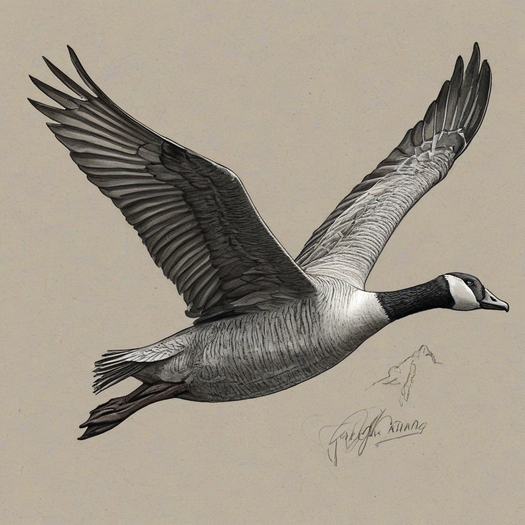 Sketch drawing of a goose flying