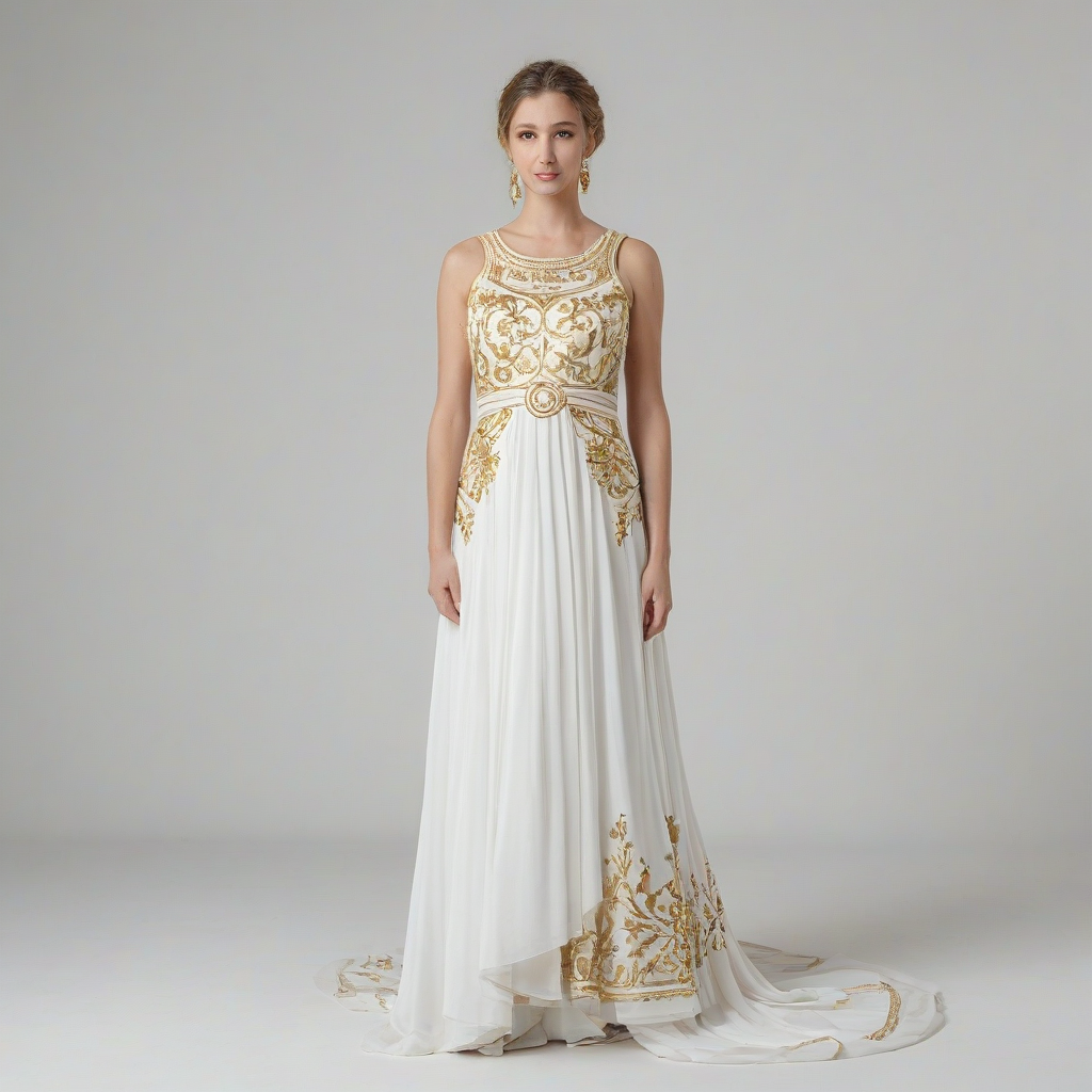 Traditional Greek wedding, full-body view, white background, formal attire