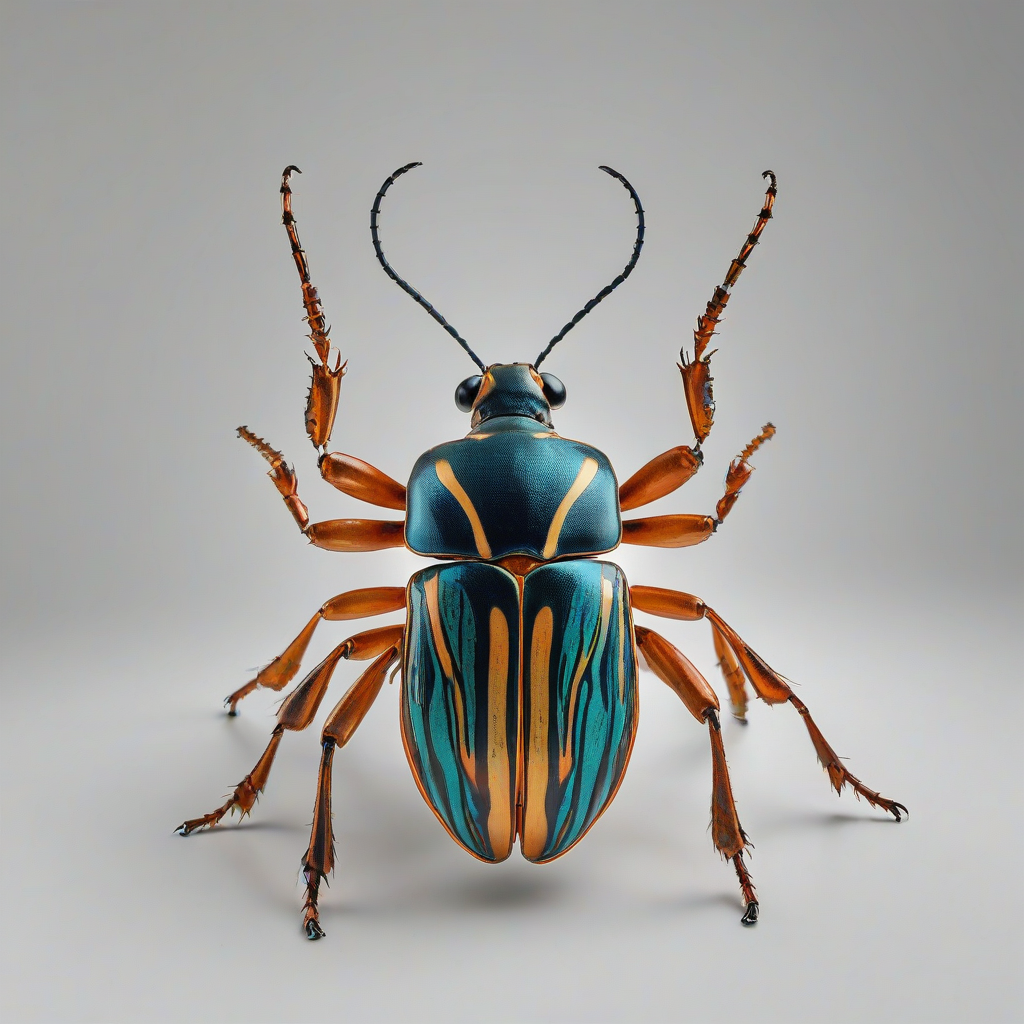 A large, tan, beetle insect, in a full-body view, with a pop art style, vibrant colors, and bold lines, on a plain white background, with dynamic shadows and a sense of movement, in a wide-angle shot, with the beetle's feet visible