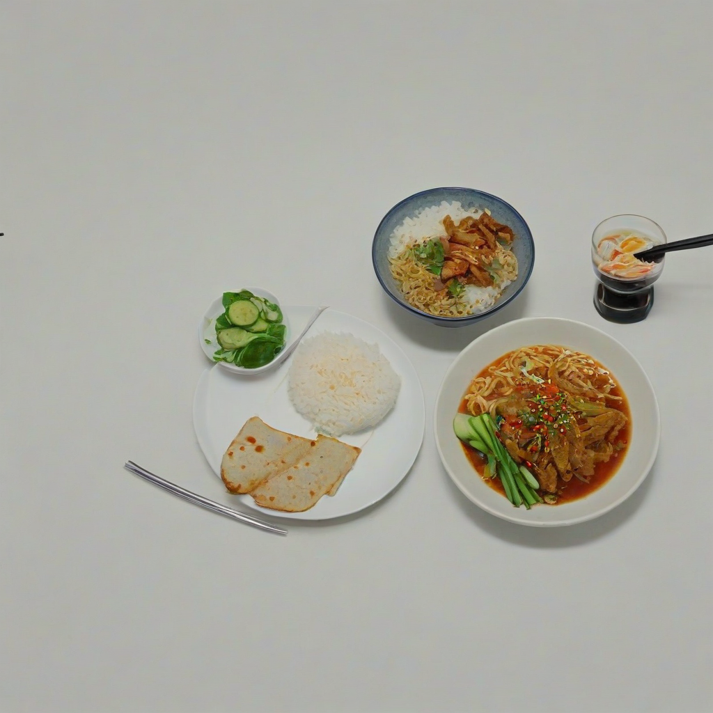 realistic Asian meal, on a plain white background, even lighting