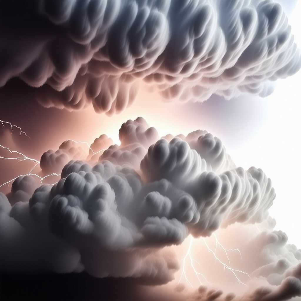 A large thunderstorm with the glow of lightning in some of the clouds