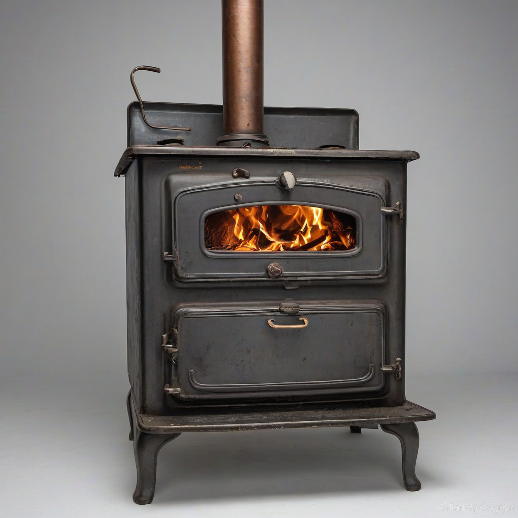 1940's wood burning stove/ oven, on a plain white background, even lighting