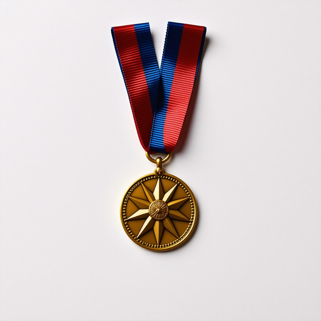 medal of honor hanging from red and blue ribbon