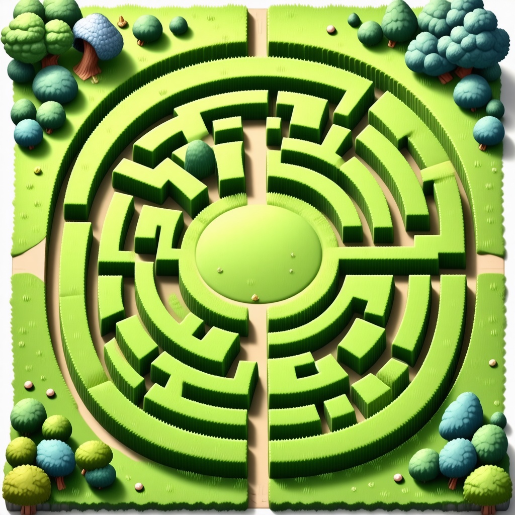 overview of a cartoon maze in a field