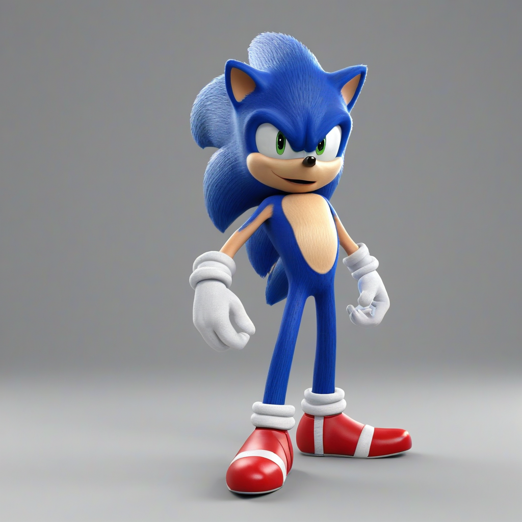 3d cartoon animation of Sonic the Hedgehog, on a plain white background, even lighting