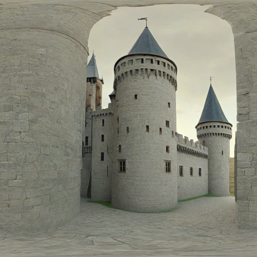 3d hand-drawn medieval castle, exterior only, wide angle shot, full castle visible, on a plain white background, even lighting